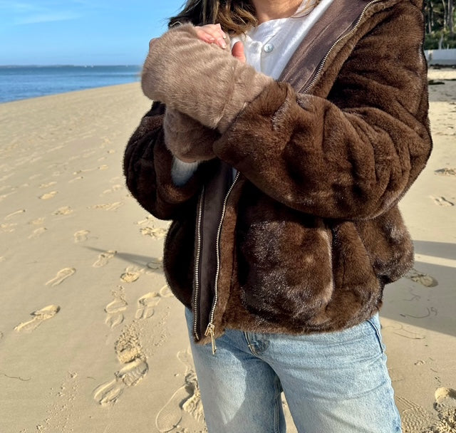 Manteau fausse fourrure - Chocolat