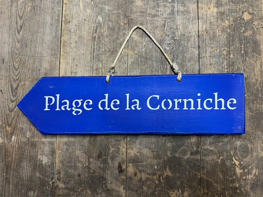 Panneau artisanal «Plage de la Corniche» - Bleu klein