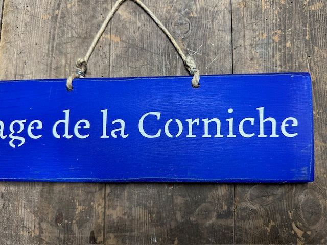 Panneau artisanal «Plage de la Corniche» - Bleu klein