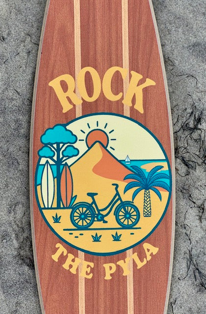 Planche de Surf Déco illustrée « Rock The Pyla » couleur Bois T M