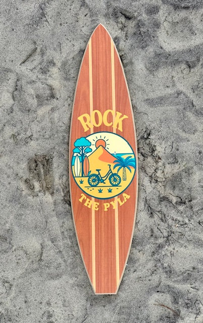 Planche de Surf Déco illustrée « Rock The Pyla » couleur bois T S