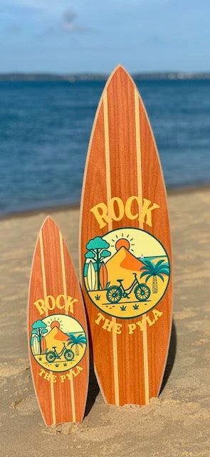 Planche de Surf Déco illustrée « Rock The Pyla » couleur bois T L