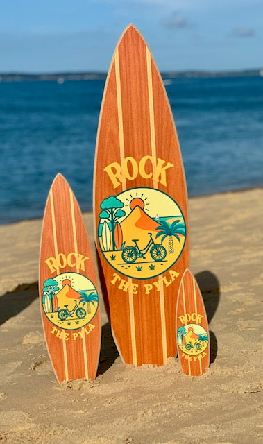 Planche de Surf Déco illustrée « Rock The Pyla » couleur bois T S