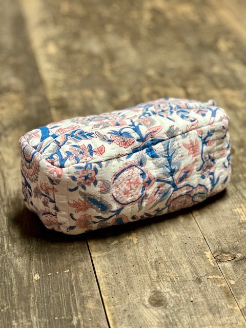 Petite pochette rose et bleue en block print - Inde