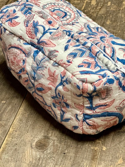Petite pochette rose et bleue en block print - Inde