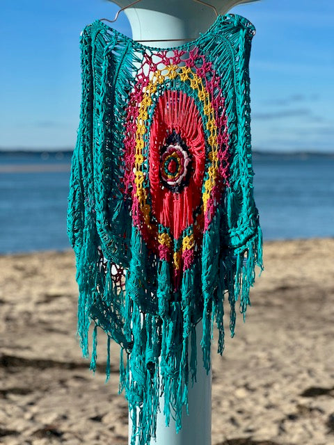 Poncho Country Turquoise & fuchsia - Palme
