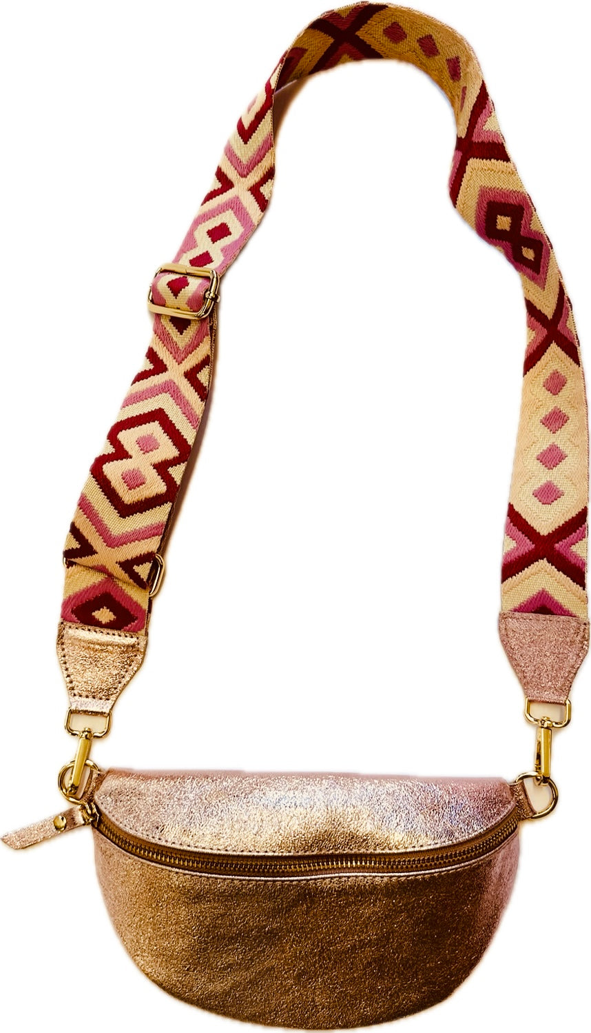 Sac Banane en cuir rose irisée