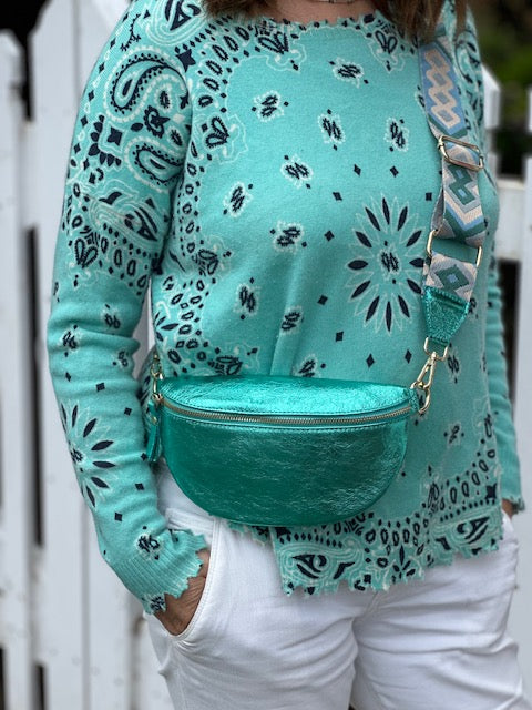 Sac Banane en cuir vert irisé