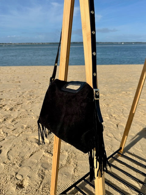 Sac frangé en cuir noir - Italie