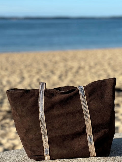 Cabas en cuir chocolat & strass - Italie