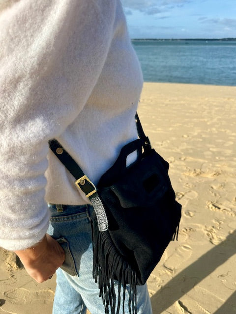 Sac frangé en cuir noir - Italie