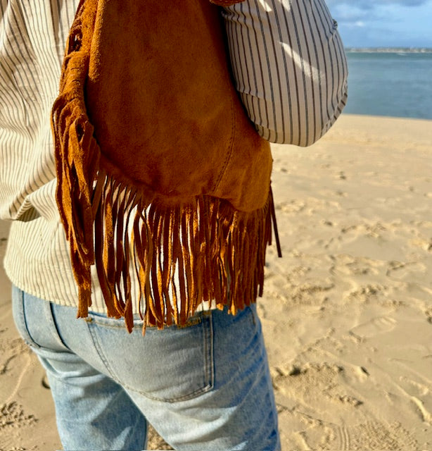 Sac frangé en cuir camel - Italie