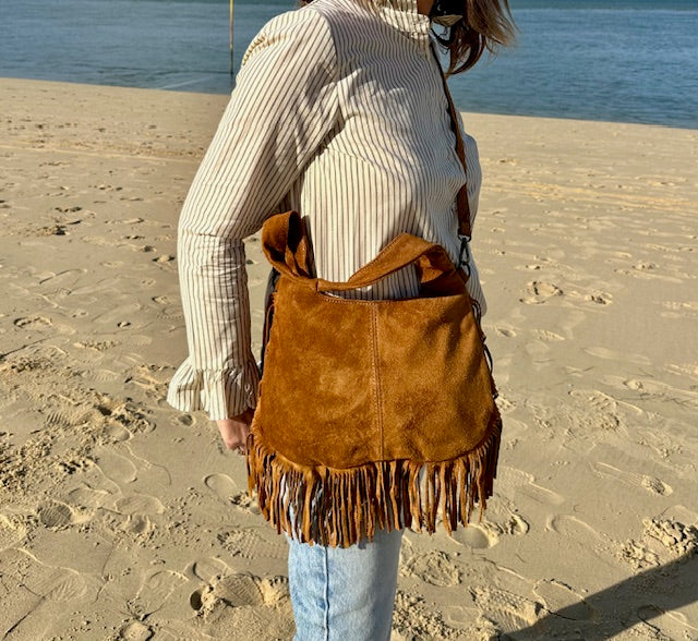 Sac frangé en cuir camel - Italie