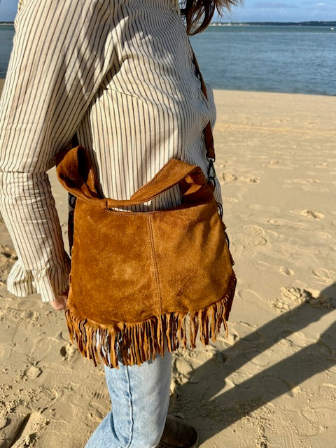 Sac frangé en cuir camel - Italie