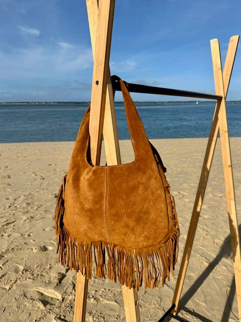 Sac frangé en cuir camel - Italie