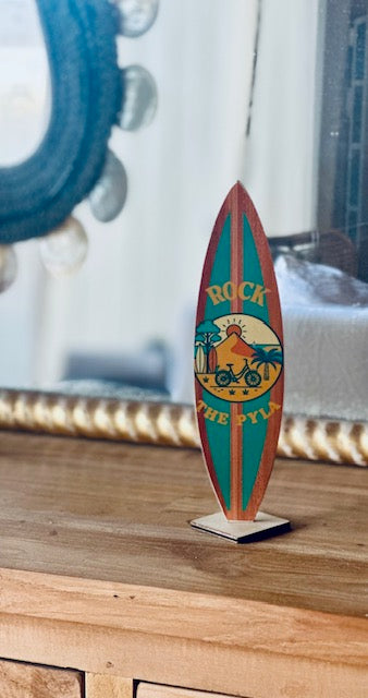 Mini planche de Surf Déco couleur Lagon sur socle - Rock The Pyla