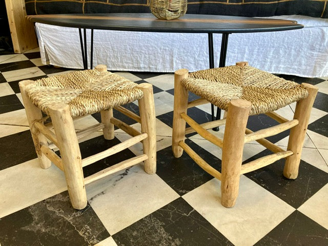 Petit tabouret marocain en bois et corde