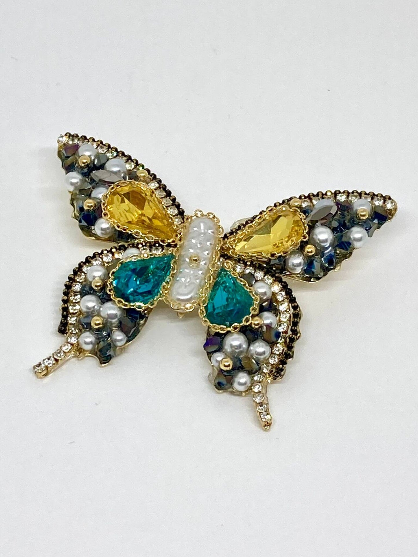 Broche Papillon, perles & strass