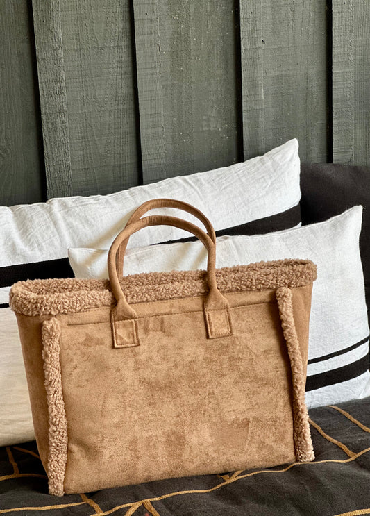 Cabas en suédine taupe