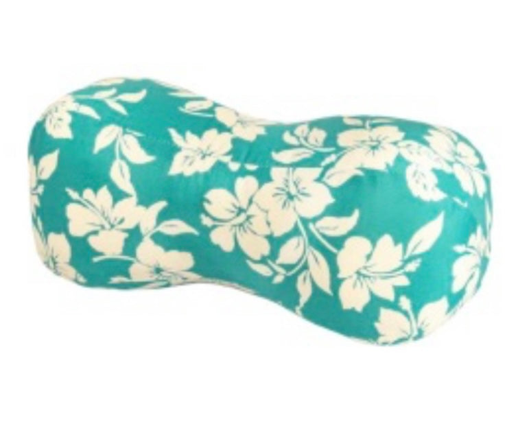 Coussin de nuque fleurs exotiques turquoises