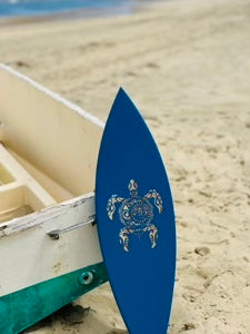 Planche de Surf Déco bleue pyrogravée tortue